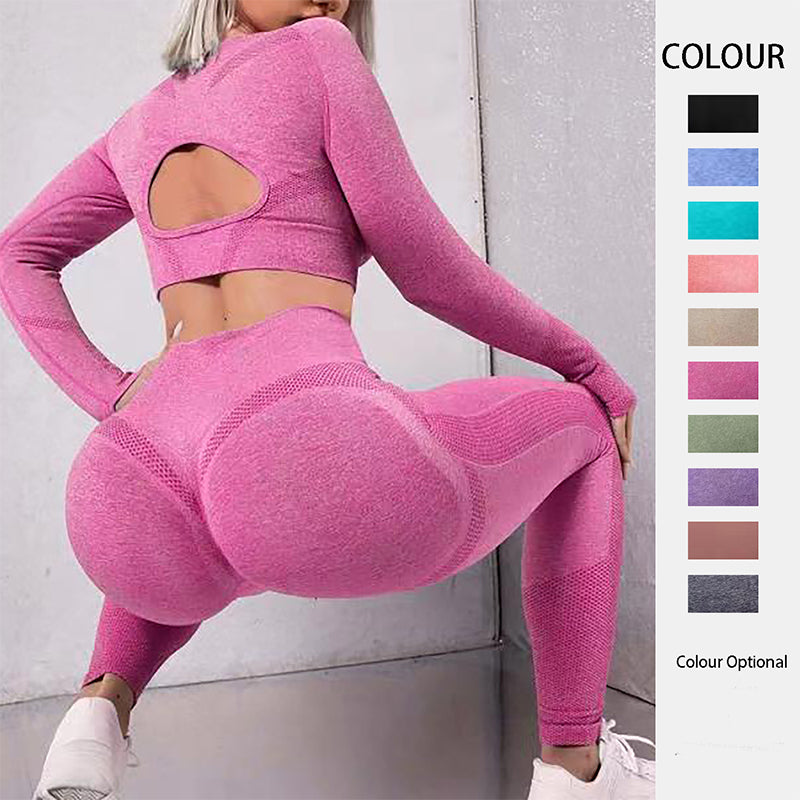 Sports Suits Long Sleeve Hollow Tops And Butt Lifting High Waist Seamless Fitness Leggingss Sports Gym Sportswear