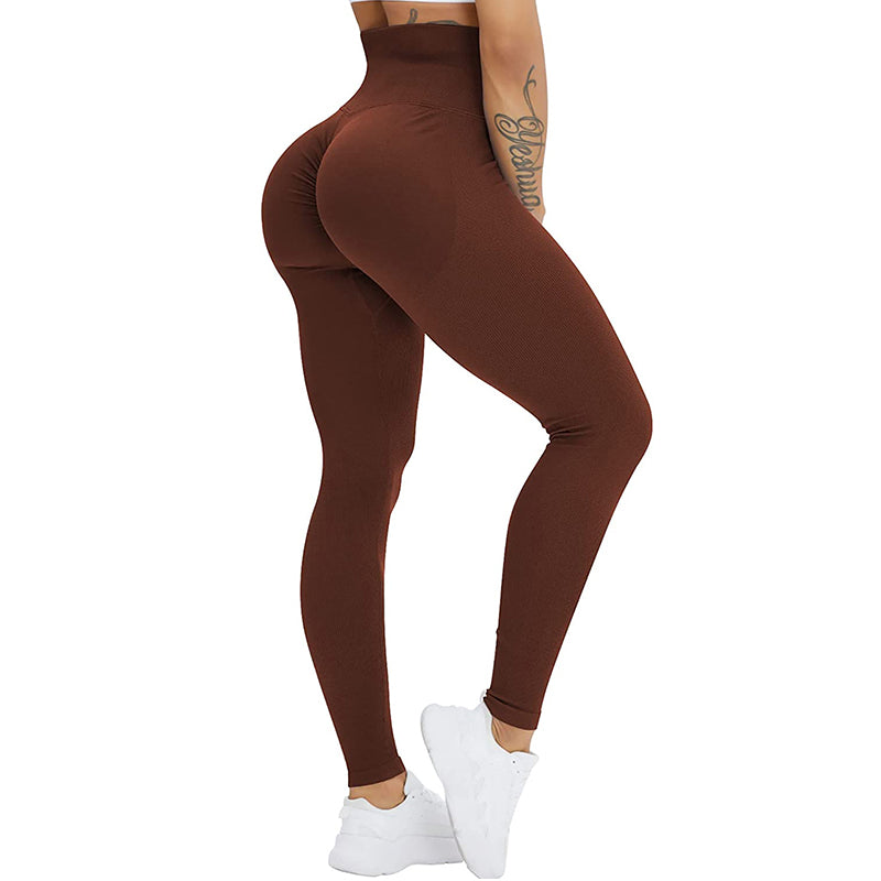 High Waist Seamless Threaded Knitted Fitness Leggings Pants