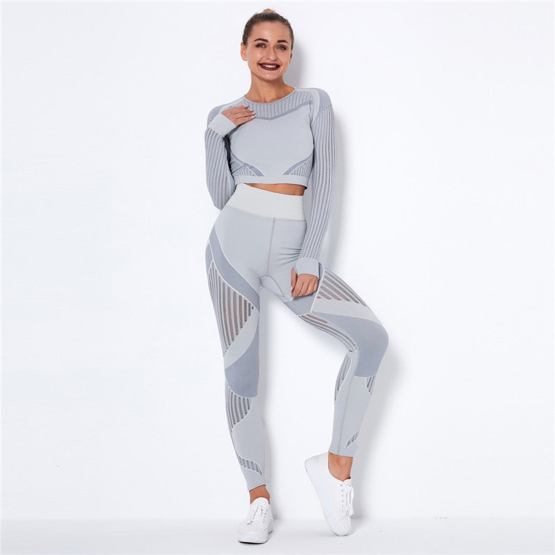 Yoga clothing suit striped hollow fitness two-piece suit - FlexAura Fit