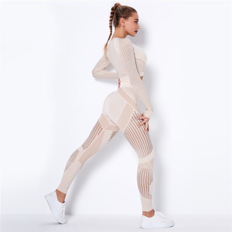 Yoga clothing suit striped hollow fitness two-piece suit - FlexAura Fit