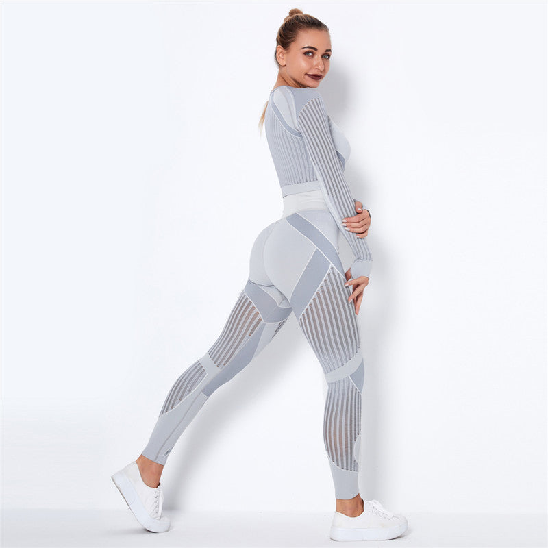 Yoga clothing suit striped hollow fitness two-piece suit - FlexAura Fit