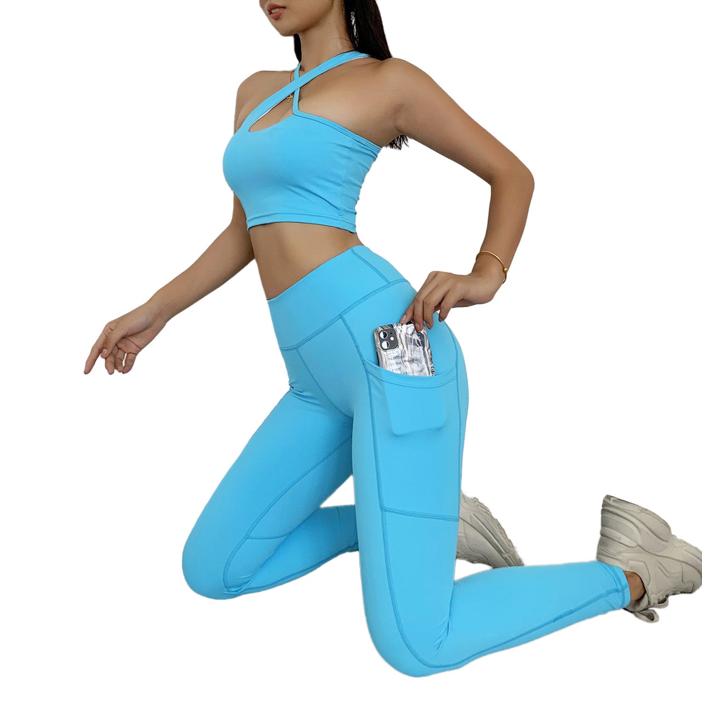 Sports Fitness Yoga Activewear Set Slant Shoulder and pant