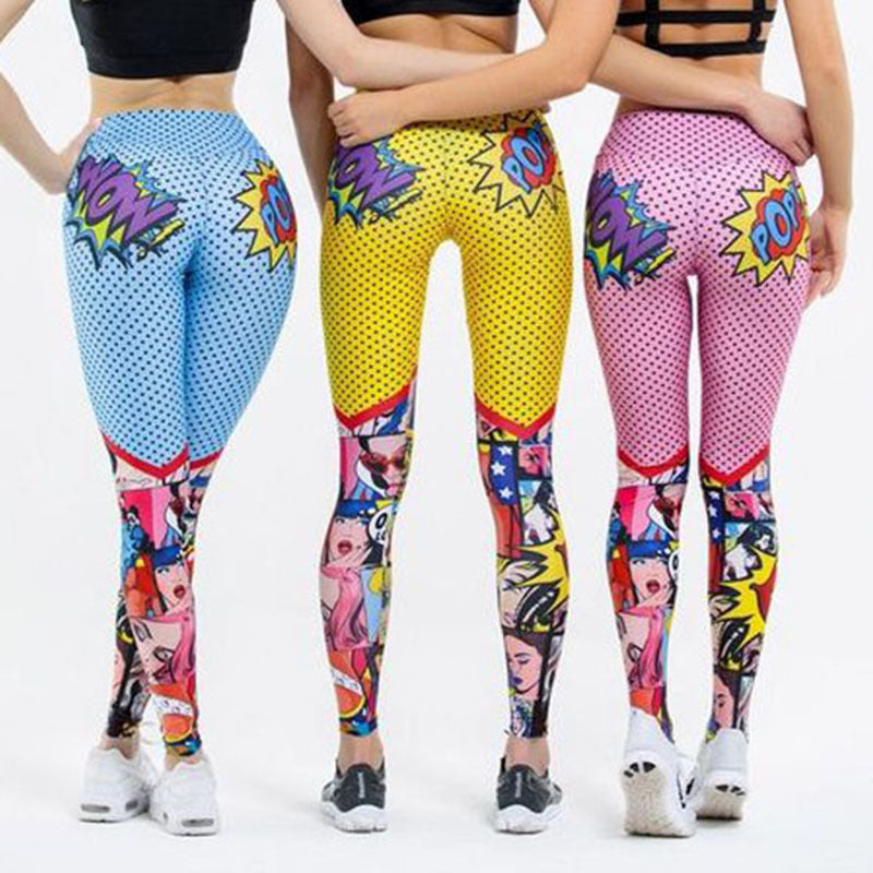 High Waist Comic Design Pant Leggings Fitness Sports Pants