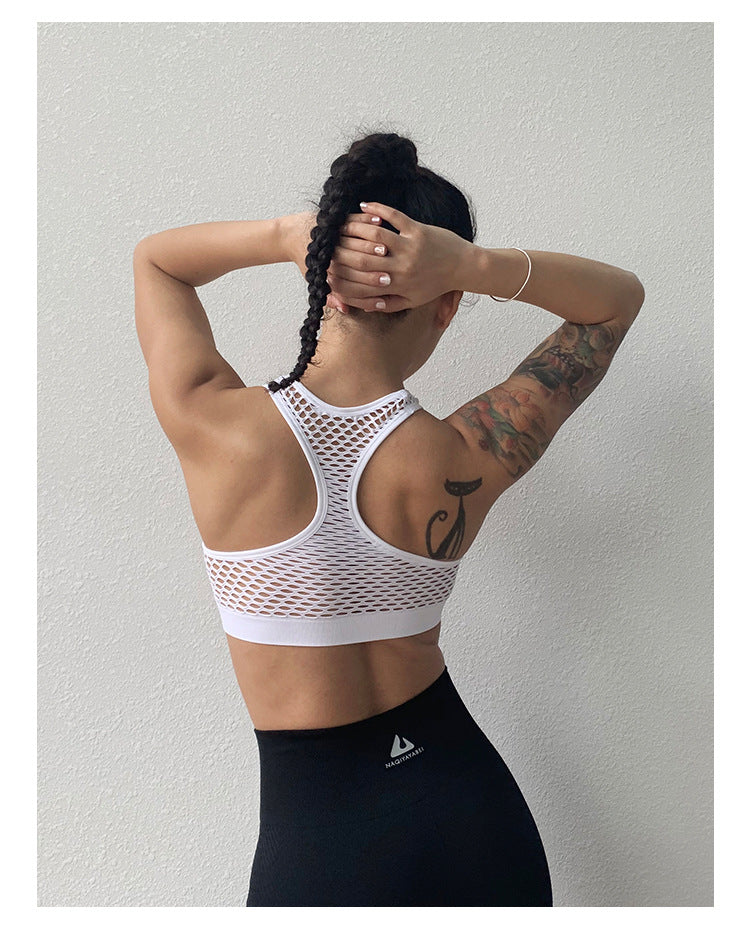 Sports Bra Fitness Shockproof Mesh Hollow Out Breathable Tank Top