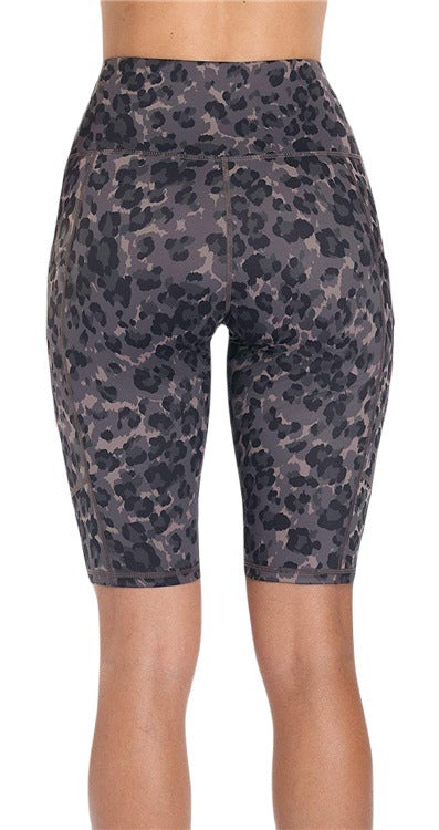 Casual Fashion High Waist Stretch Fitness Short Pants Leopard Design