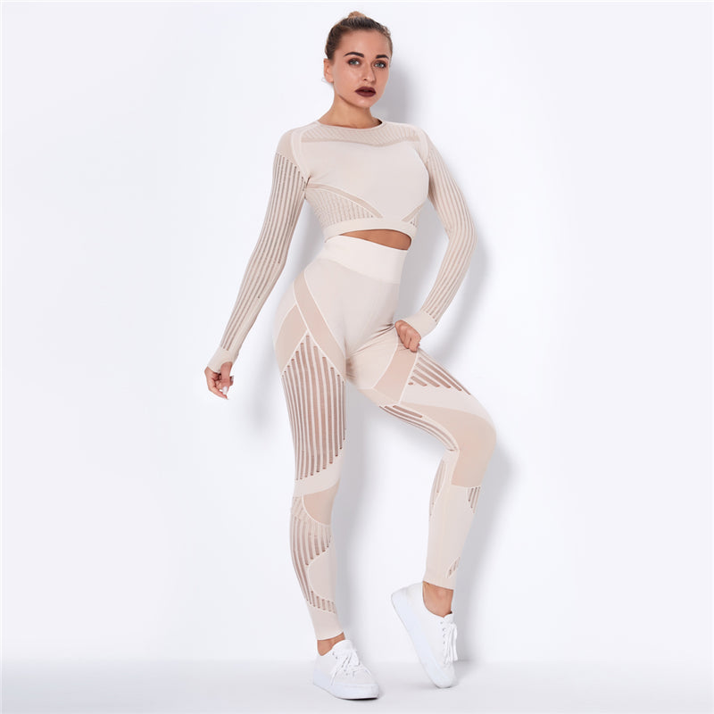 Yoga clothing suit striped hollow fitness two-piece suit - FlexAura Fit