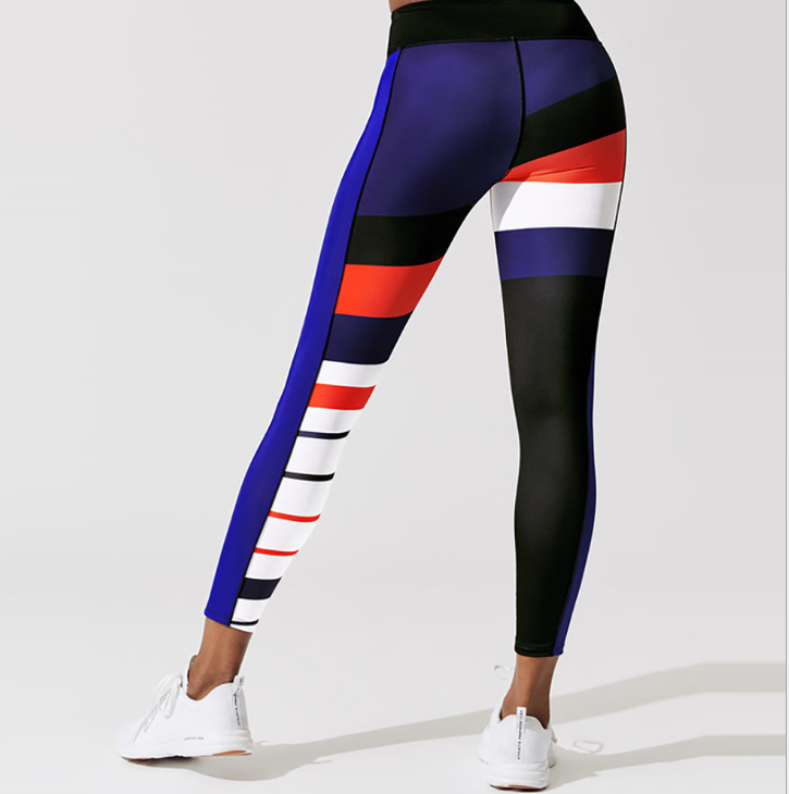 Red Black and Blue White striped Sports Leggings pants