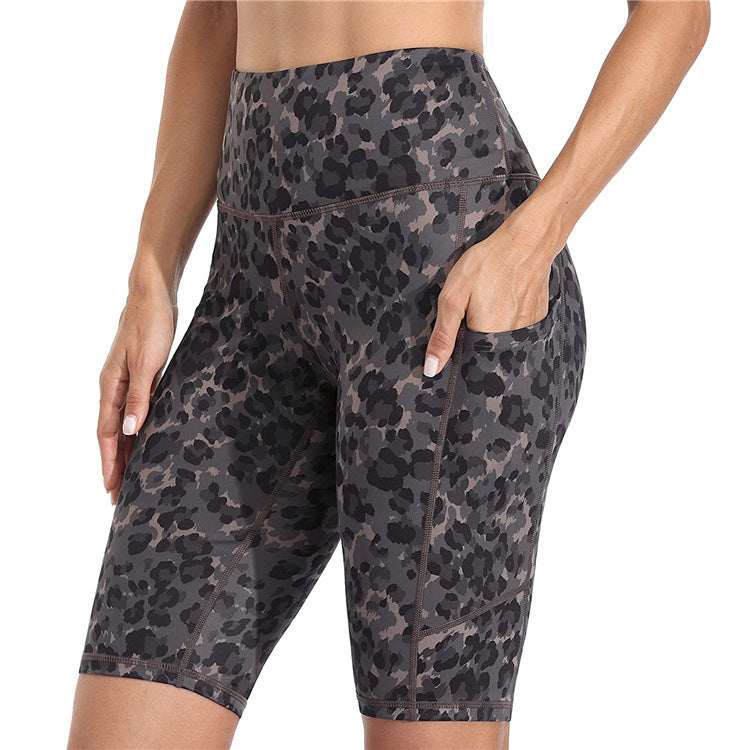 Casual Fashion High Waist Stretch Fitness Short Pants Leopard Design