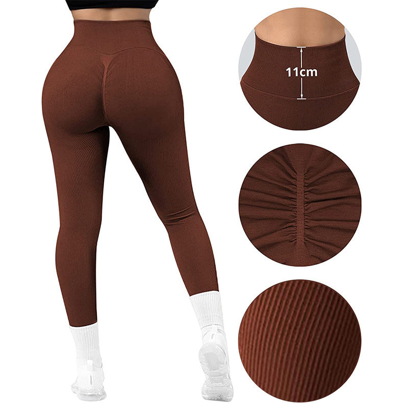 High Waist Seamless Threaded Knitted Fitness Leggings Pants