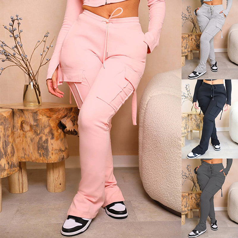 Cargo Pants With Pockets High Waist Drawstring Trousers