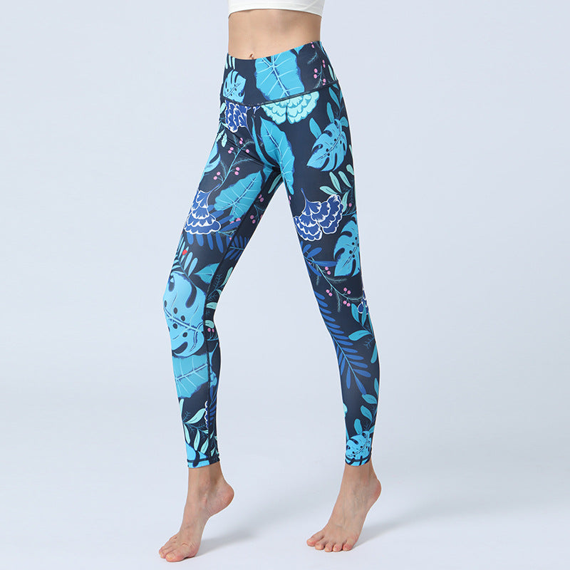 Fashion Leaves Printed Yoga Pants Women's High Waist Hip Lifting Sports Fitness Leggings - FlexAura Fit