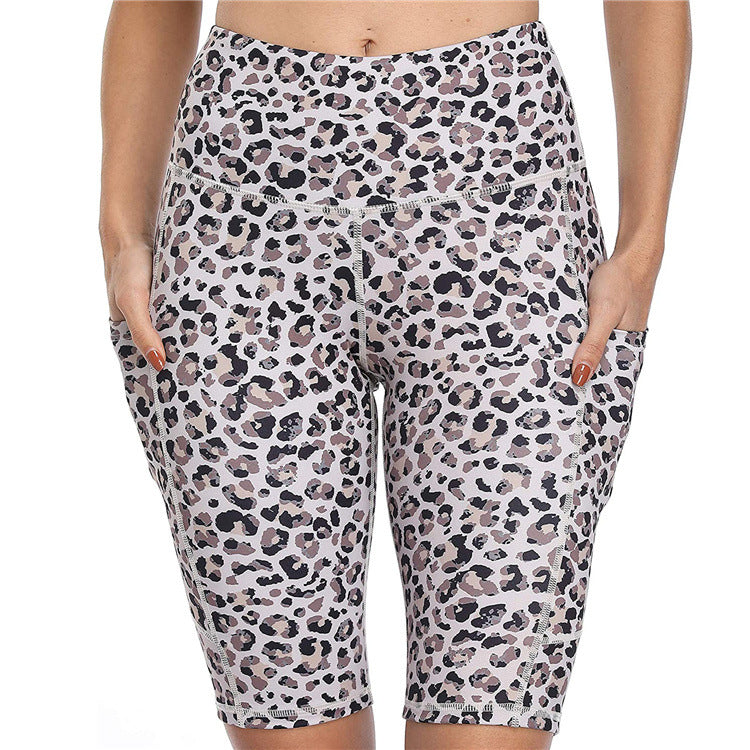 Casual Fashion High Waist Stretch Fitness Short Pants Leopard Design