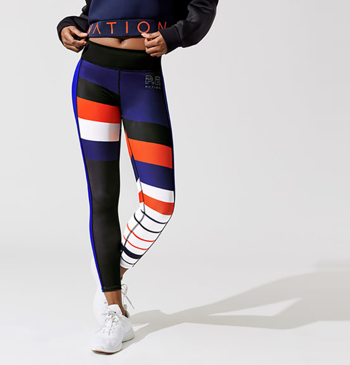 Red Black and Blue White striped Sports Leggings pants