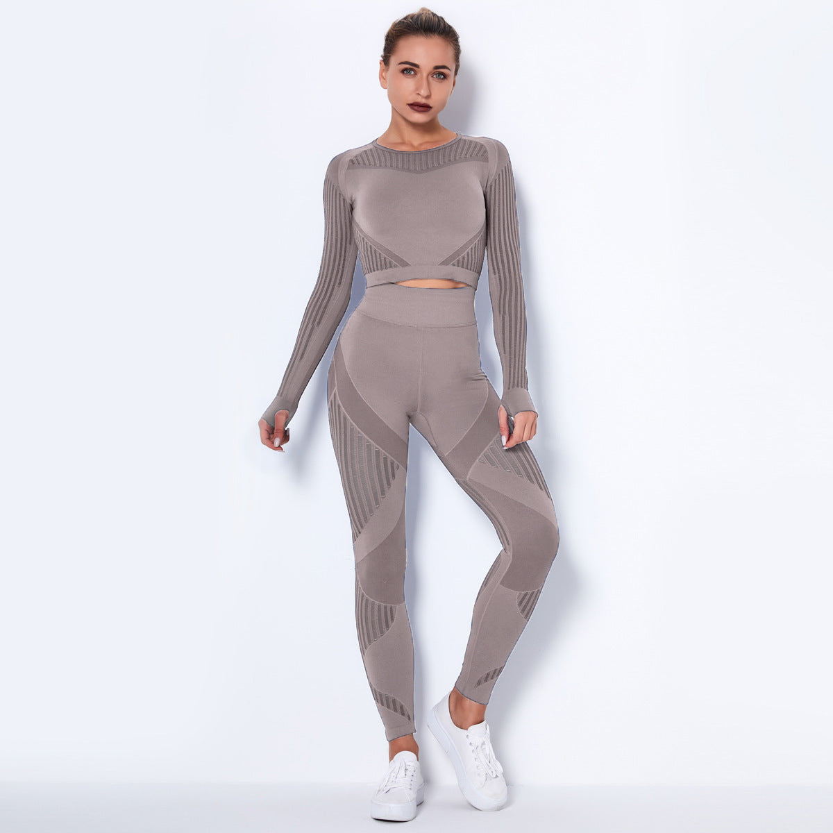 Yoga clothing suit striped hollow fitness two-piece suit - FlexAura Fit