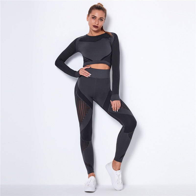 Yoga clothing suit striped hollow fitness two-piece suit - FlexAura Fit