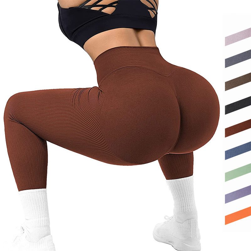 High Waist Seamless Threaded Knitted Fitness Leggings Pants