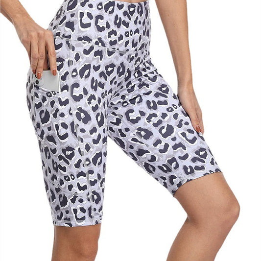 Casual Fashion High Waist Stretch Fitness Short Pants Leopard Design