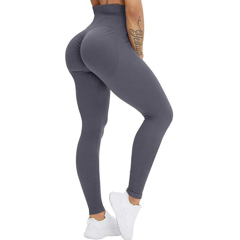 High Waist Seamless Threaded Knitted Fitness Leggings Pants