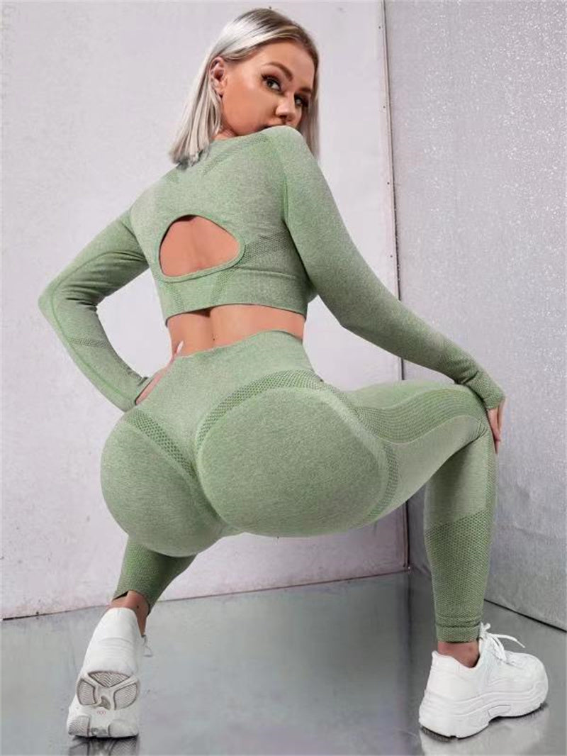 Sports Suits Long Sleeve Hollow Tops And Butt Lifting High Waist Seamless Fitness Leggingss Sports Gym Sportswear