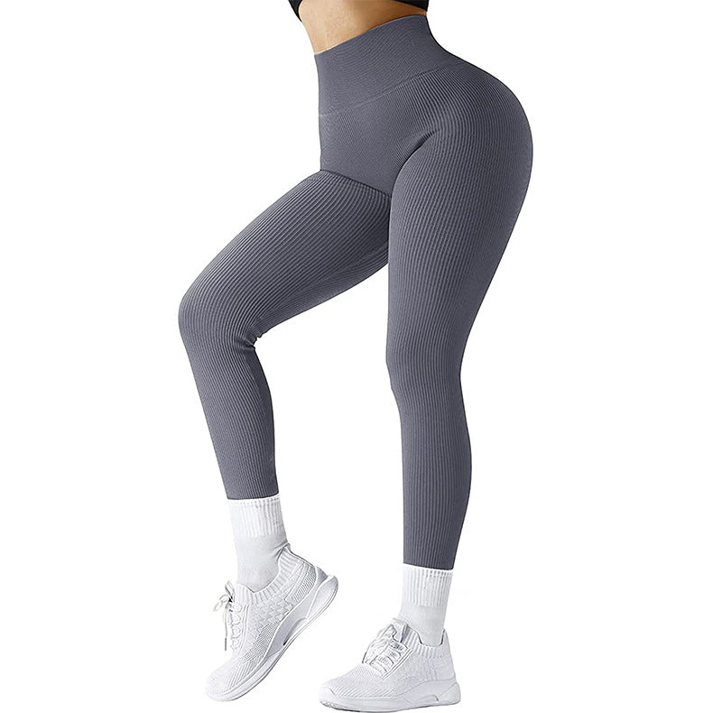 High Waist Seamless Threaded Knitted Fitness Leggings Pants