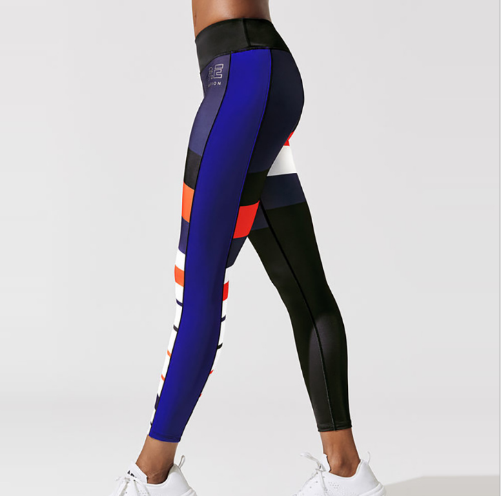 Red Black and Blue White striped Sports Leggings pants