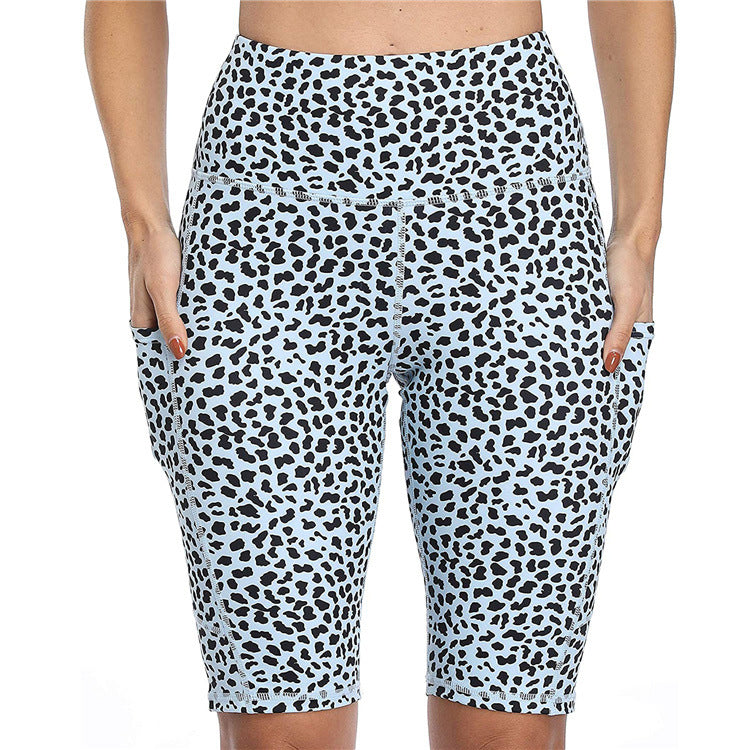 Casual Fashion High Waist Stretch Fitness Short Pants Leopard Design