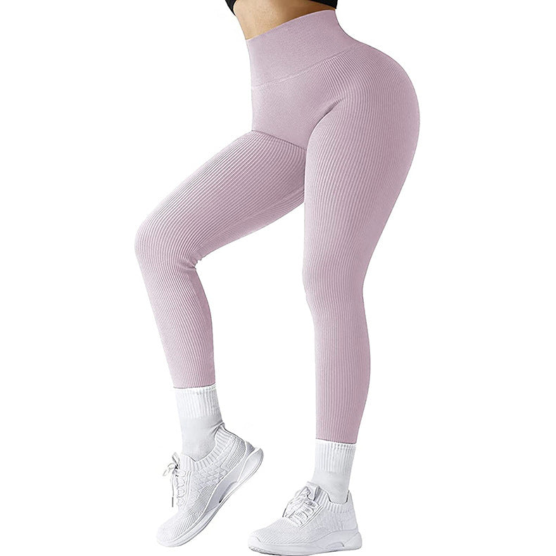 High Waist Seamless Threaded Knitted Fitness Leggings Pants