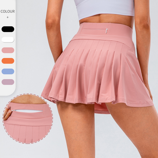 Tennis Skirt With Zipped Pocket Pleated Sports Skirt