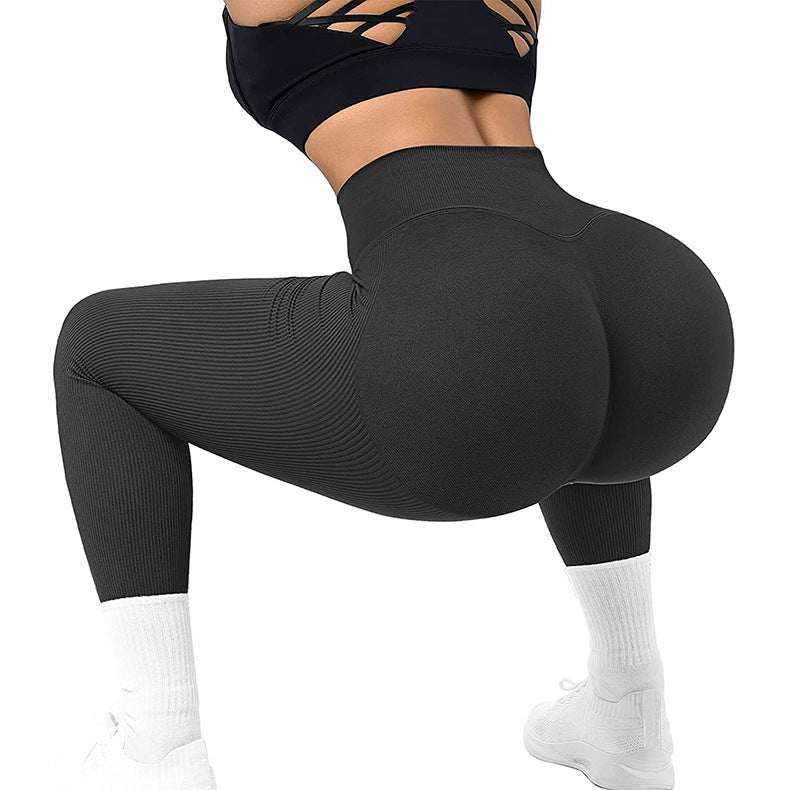 High Waist Seamless Threaded Knitted Fitness Leggings Pants