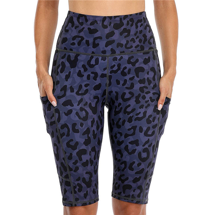 Casual Fashion High Waist Stretch Fitness Short Pants Leopard Design