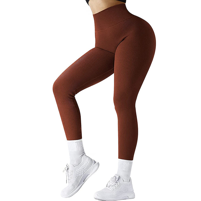 High Waist Seamless Threaded Knitted Fitness Leggings Pants