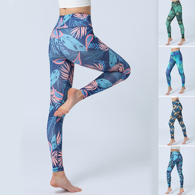 Fashion Leaves Printed Yoga Pants Women's High Waist Hip Lifting Sports Fitness Leggings - FlexAura Fit