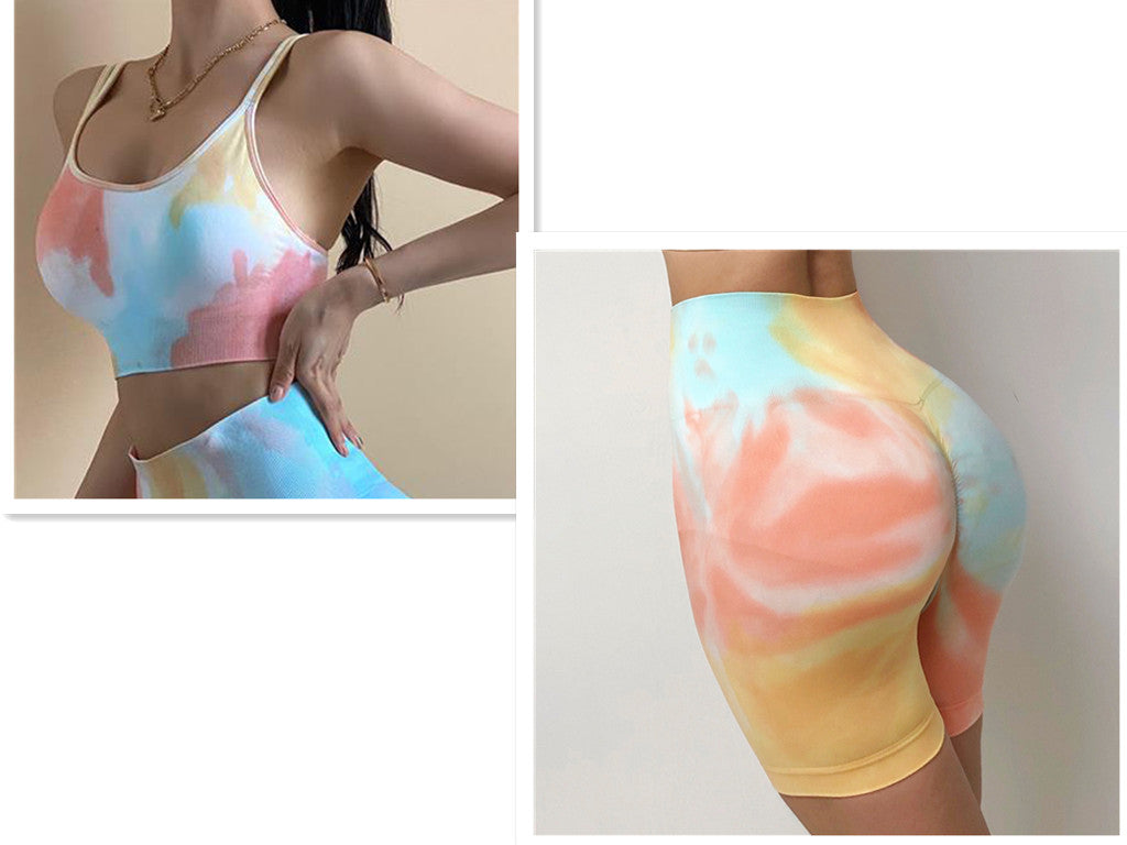 Sport Seamless Booty Shorts Women Elastic Tie Dye High Waist - FlexAura Fit