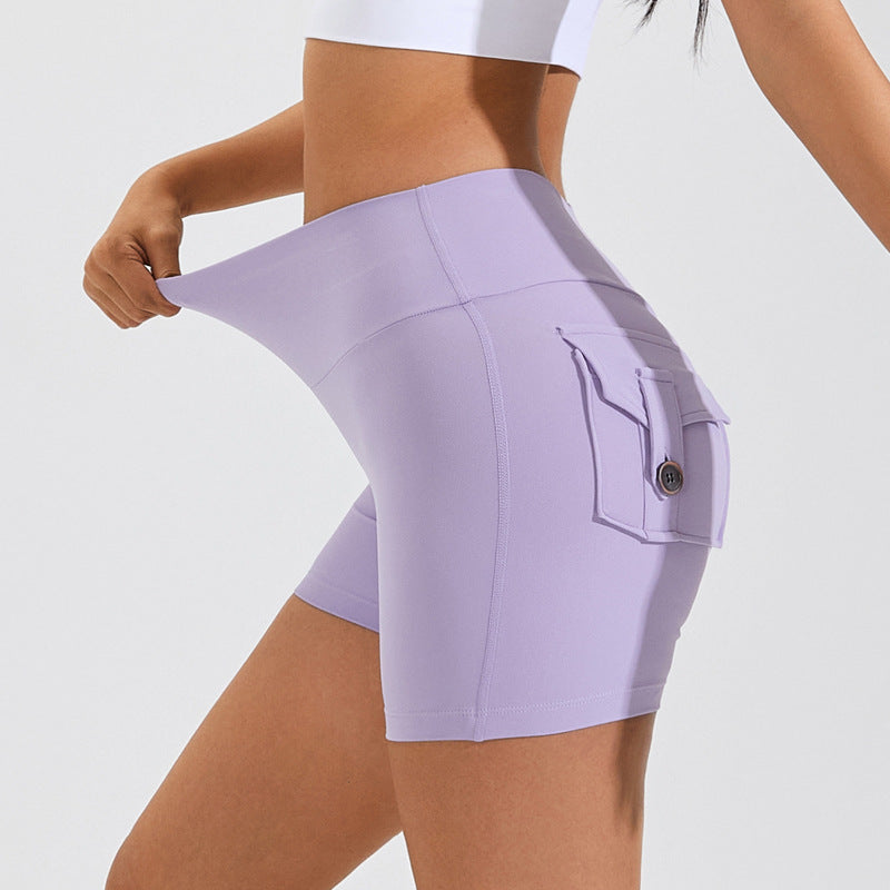 Yoga Fitness High Waist Hip Lifting Shorts With Pockets Quick Dry Activewear