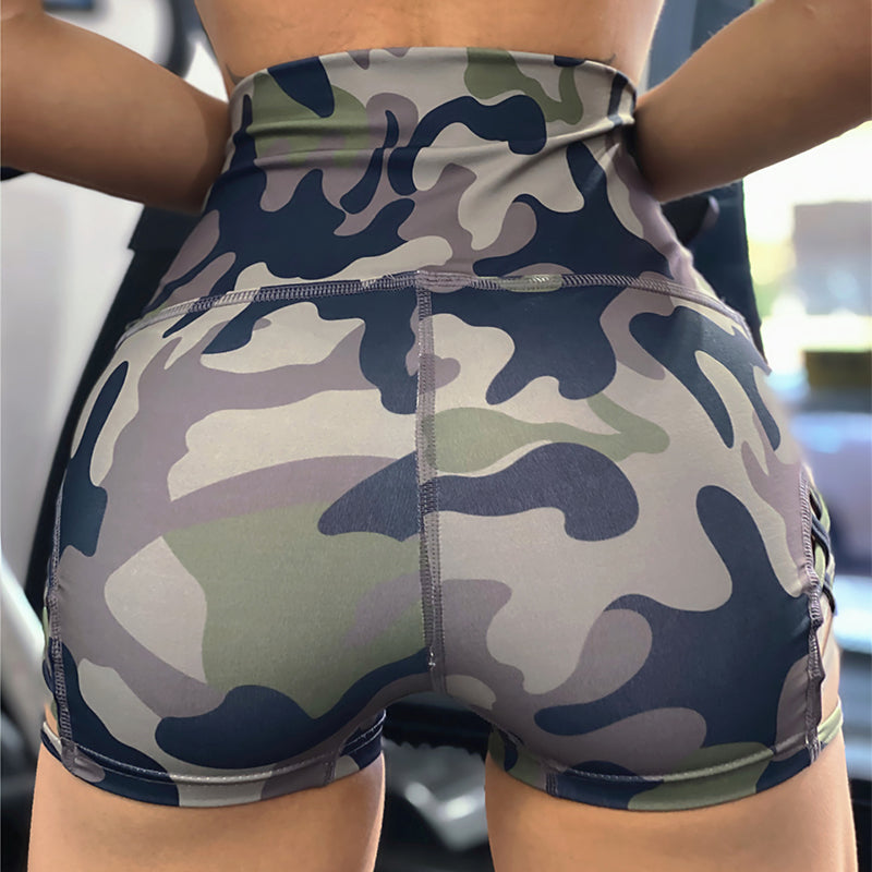 High Waist Tight With Side Hollow Shorts Camouflage/ Leopard Fitness Yoga pants