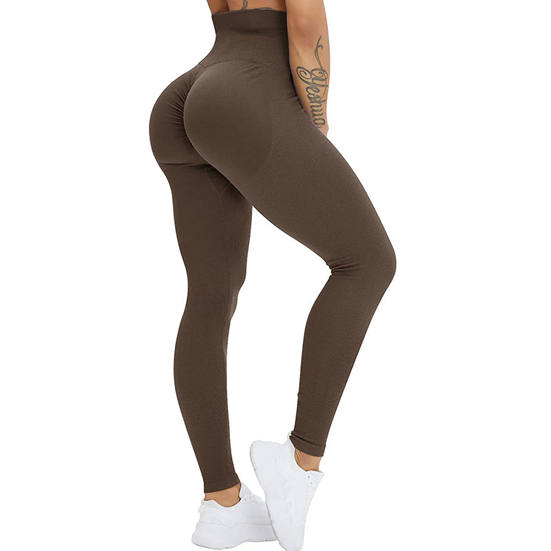 High Waist Seamless Threaded Knitted Fitness Leggings Pants