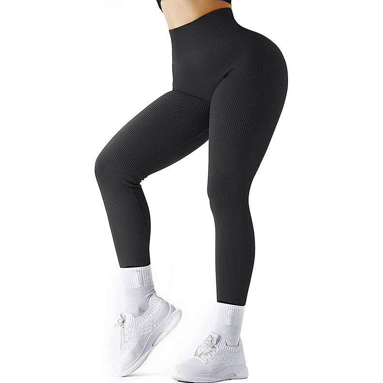 High Waist Seamless Threaded Knitted Fitness Leggings Pants