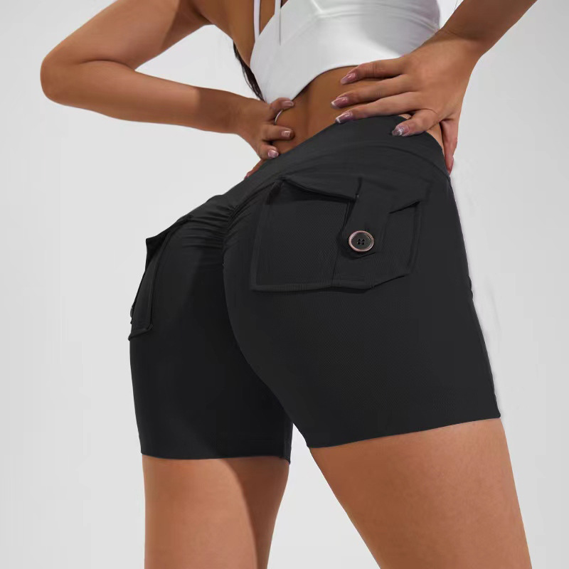 Yoga Fitness High Waist Hip Lifting Shorts With Pockets Quick Dry Activewear