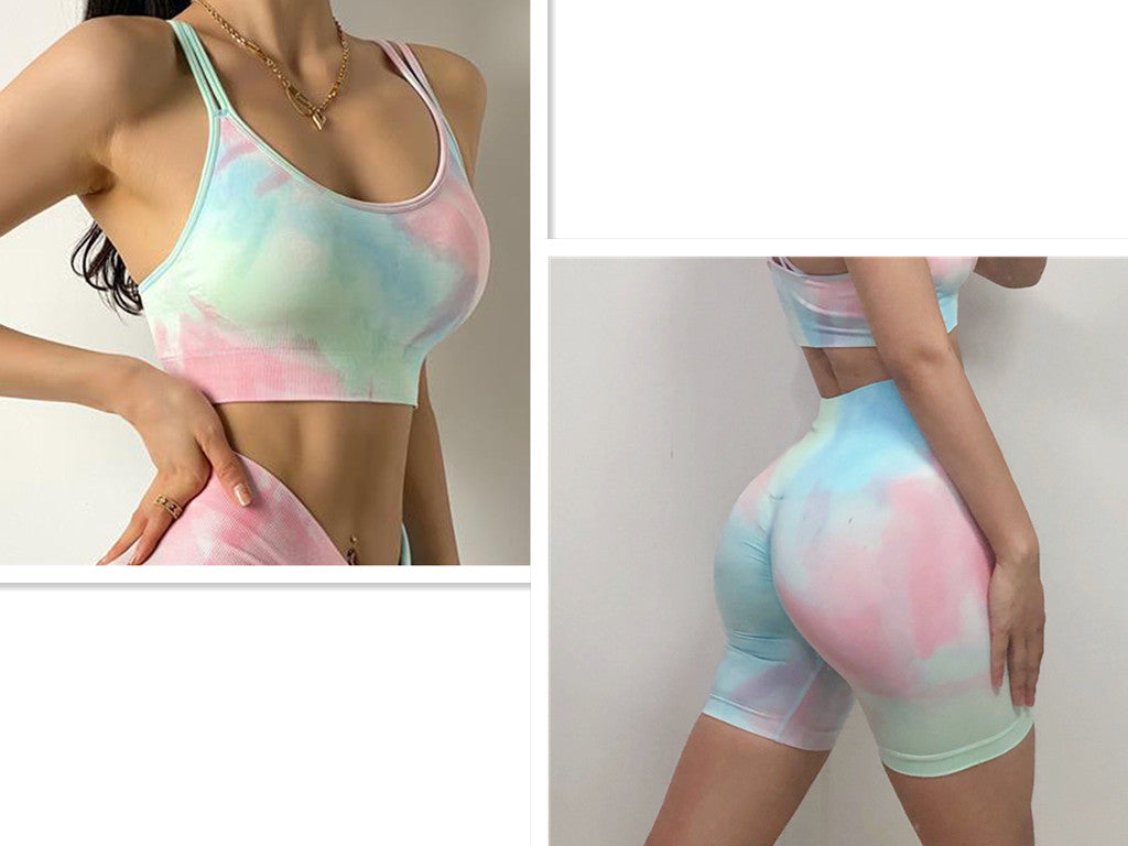 Sport Seamless Booty Shorts Women Elastic Tie Dye High Waist - FlexAura Fit