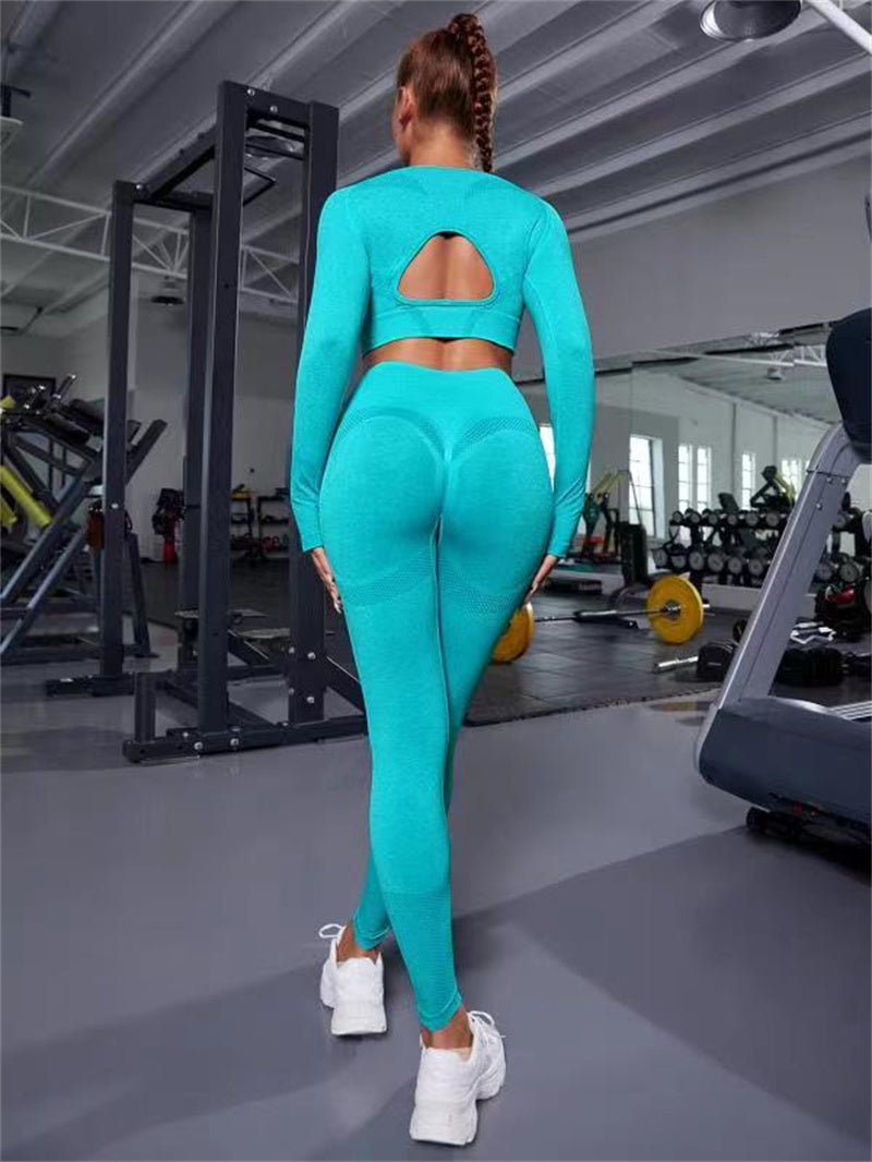 Sports Suits Long Sleeve Hollow Tops And Butt Lifting High Waist Seamless Fitness Leggingss Sports Gym Sportswear