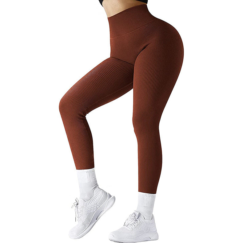 High Waist Seamless Threaded Knitted Fitness Leggings Pants